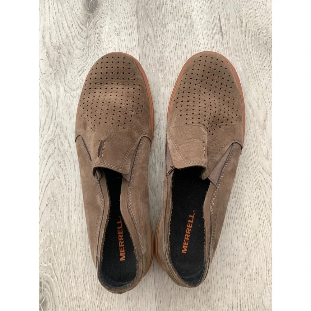 Merrell Range AC+ Leather Slip On Mens Shoes Brown Perforated J93923 Size 11.5